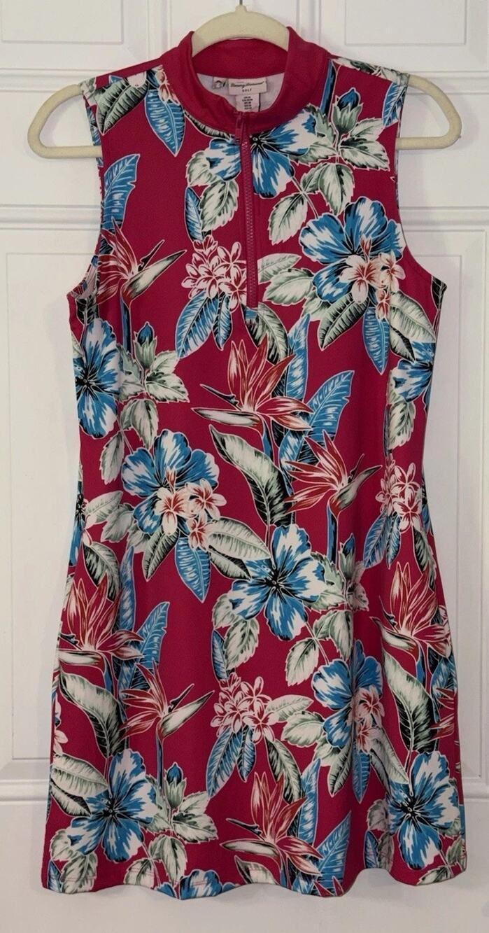 Tommy Bahama Golf Dress Womens M Pink Floral Tropical Sleeveless Pockets Outdoor